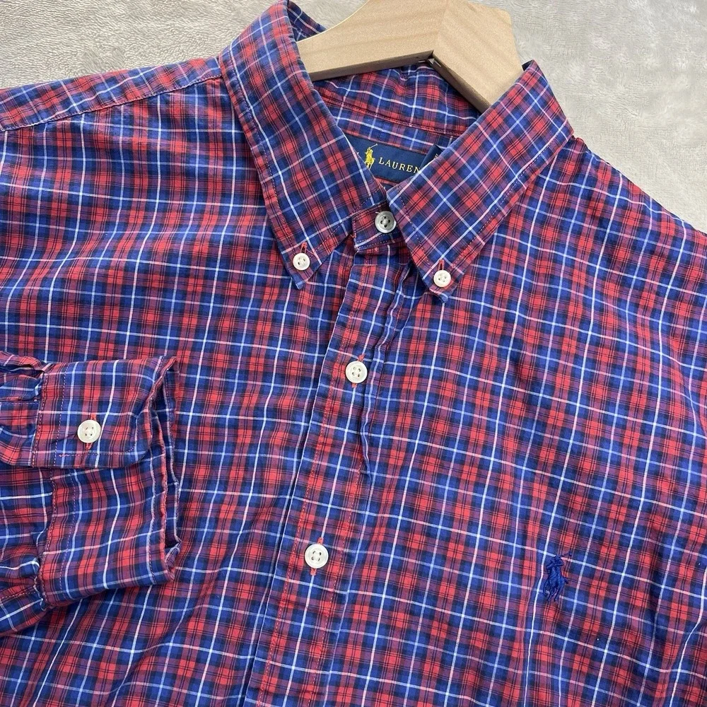 Polo Ralph Lauren Button Down Shirt Men's XL Navy Red Cotton Stretch